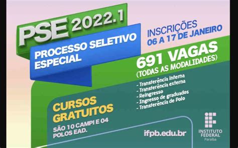 IFPB lança edital do Processo Seletivo Especial 2022 1 vagas em