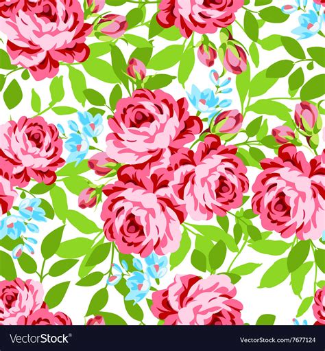 Seamless Floral Pattern With Garden Pink Roses Vector Image