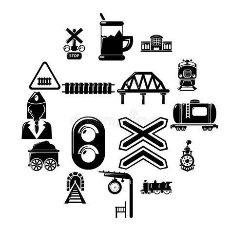 Iconos Fijados Estilo Simple Del Ferrocarril Del Tren Ilustraci N Del