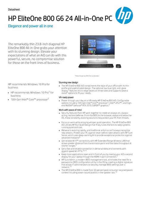 Pdf Hp Eliteone G All In One Pc Data Sheet Hp Eliteone