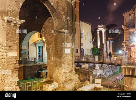 Porticus Octaviae And Theater Of Marcellus By Night Rome Italy Stock