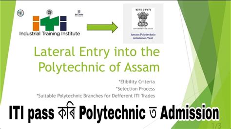 Lateral Entry For ITI Of Assam Polytechnic Full Process Suitable