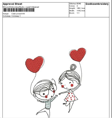 Cute Lovers Machine Embroidery Design 3 Sizes Etsy