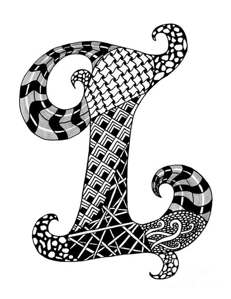 Zentangle Letter L Black And White Freehand Drawing Capital Letter A