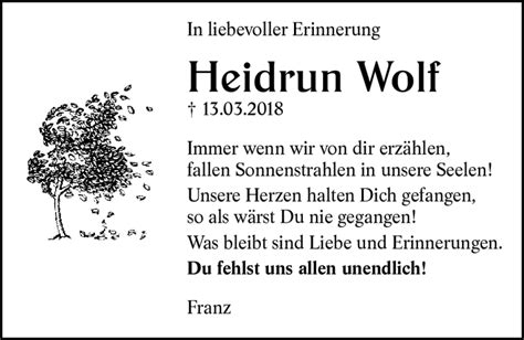 Traueranzeigen Von Heidrun Wolf Schwarzw Lder Bote Trauer