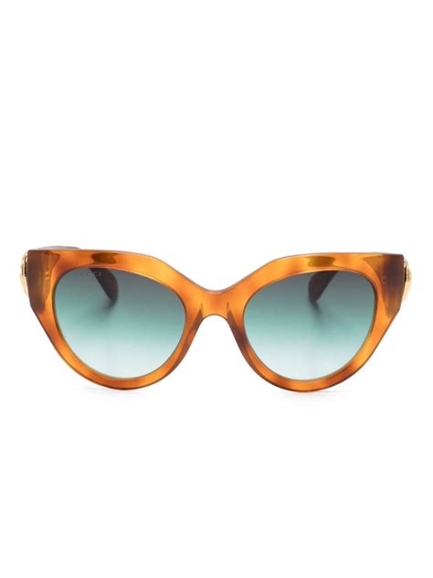 Gucci Eyewear Tortoiseshell Effect Cat Eye Frame Sunglasses Brown Farfetch Au