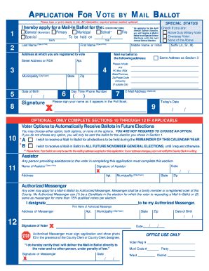 Fillable Online Application For Vote By Mail Ballot Jamesburg Fax