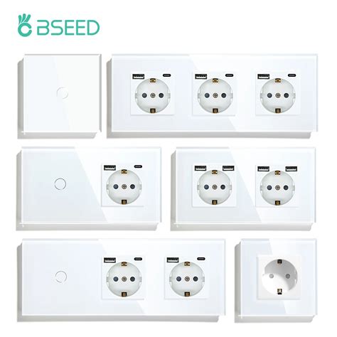 Bseed Eu Standard Usb Single Socket Touch Switch 1gang 1way White Crystal Sensor Wall Light