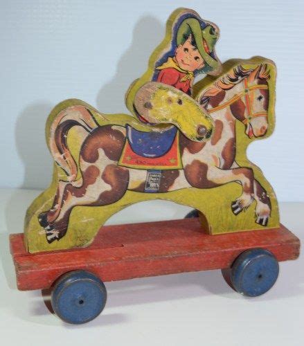 Wooden Toy Cowboy On Horse Pull Toy Fisher Price 430 Has Some Peeling