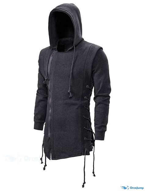 Orcajump Mens Full Zip Hoodie Jacket Dark Gray Black Streetwear