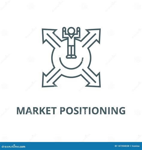 Market Positioning Man With Cross Arrows Vector Line Icon Linear