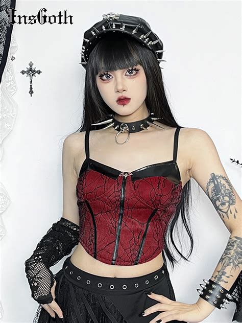 Insgoth Gothic Crop Top Aesthetic Harajuku Camis Women S Leather