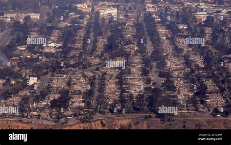 The Devastation Caused By The Palisades Fire Is Seen In An Aerial View