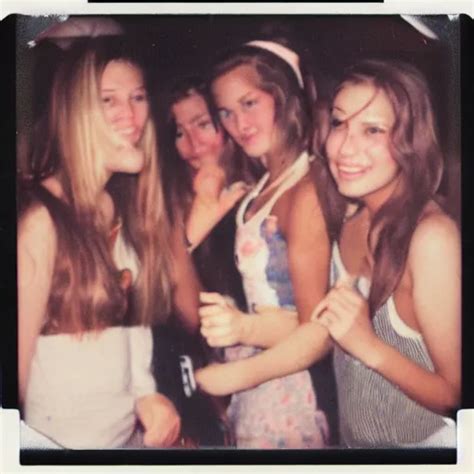 Faded Polaroid Photo Of Beautiful Sorority Girls At A Stable