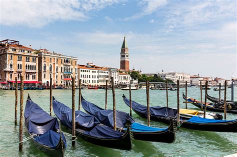 Gondolas And St Marks Square Across The Grand Canal In Venice Stock