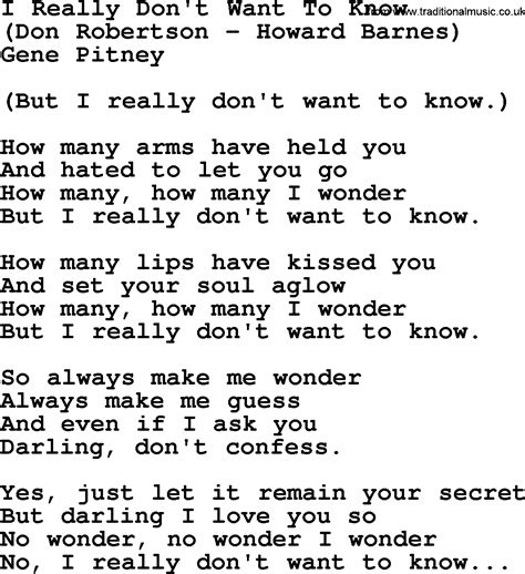 I Really Don T Want To Know By George Jones Counrty Song Lyrics