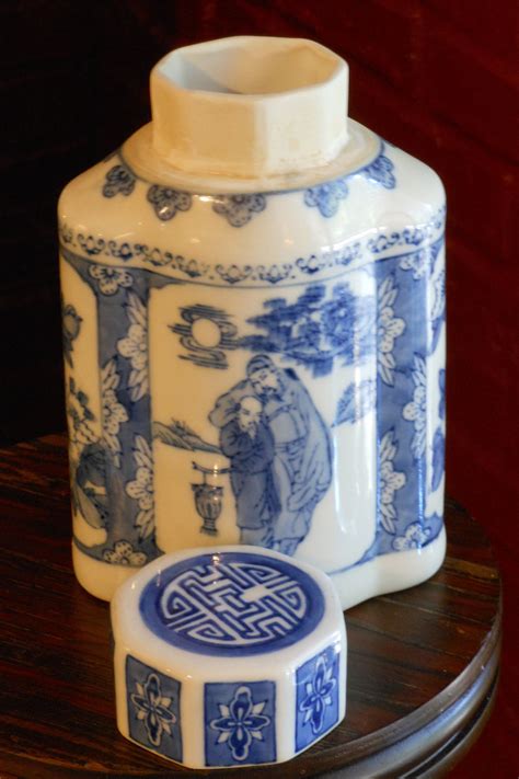 Blue And White Six Sided Ginger Jar