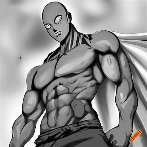 Monochrome Image Of Muscular Saitama From One Punch Man On Craiyon