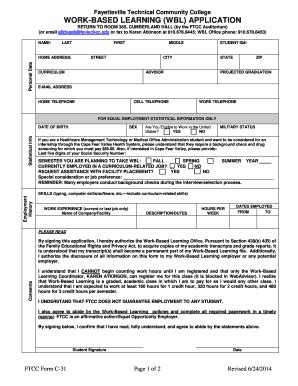 Fillable Online Faytechcc Cooperative Education Application Form