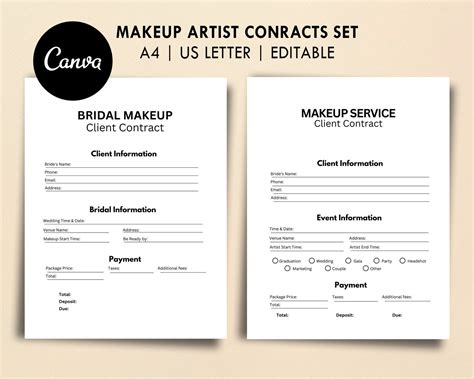 Editable Bridal Makeup Makeup Service Contracts Bundle Etsy