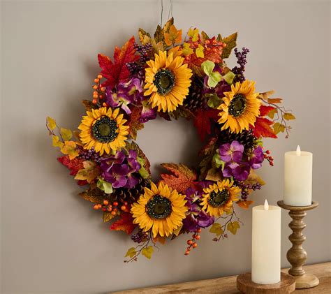 24 Sunflower Berry And Hydrangea Wreath By Valerie QVC