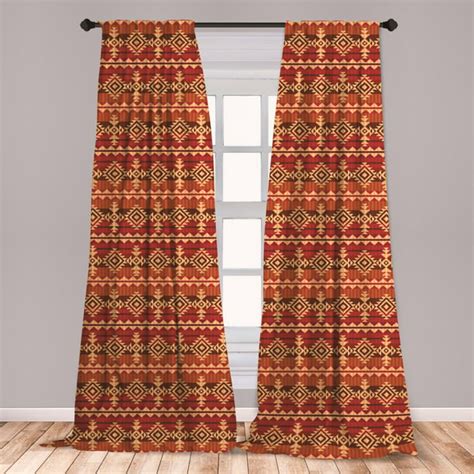 Mexican Curtains 2 Panels Set Aztec Culture Theme Classical Triangles Pattern Primitive