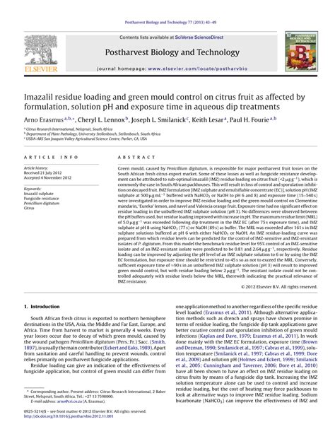 (PDF) Imazalil residue loading and green mould control on citrus fruit as affected by ...