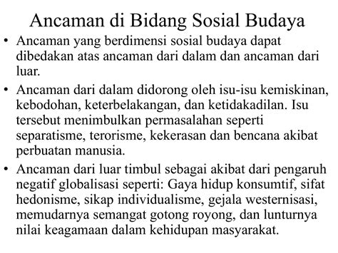 Ancaman Di Bidang Sosial Budaya