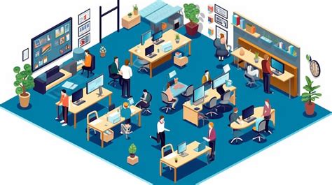 Set Of Vector Office Elements With People Isometric Coworking Or Open