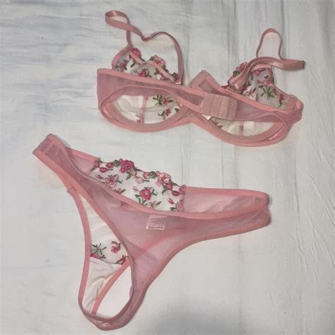 Floral Pink Lingerie Set See Through Mesh Girly Depop