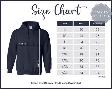 Gildan 18500 Size Chart Gildan G185 Adult Hooded Sweatshirt Size Guide Gildan Navy Mockup And