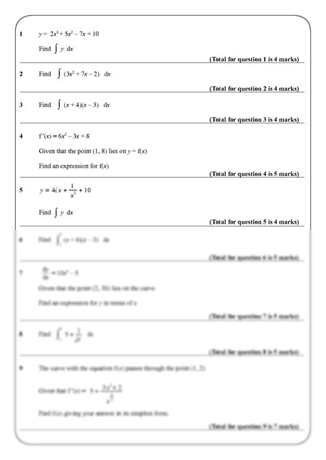 Solution A Level Integration Worksheet Studypool