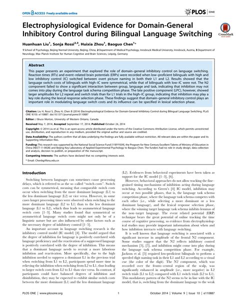 Pdf Electrophysiological Evidence For Domain General Inhibitory Control During Bilingual