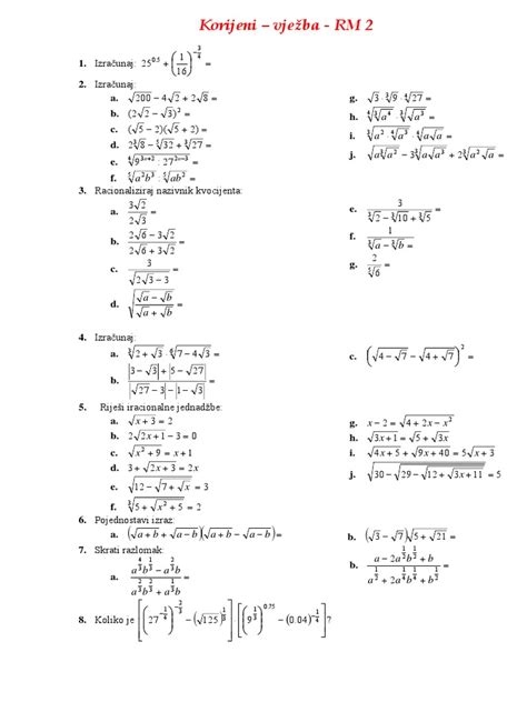 Korijeni Zadaci Za Vježbu2 Pdf