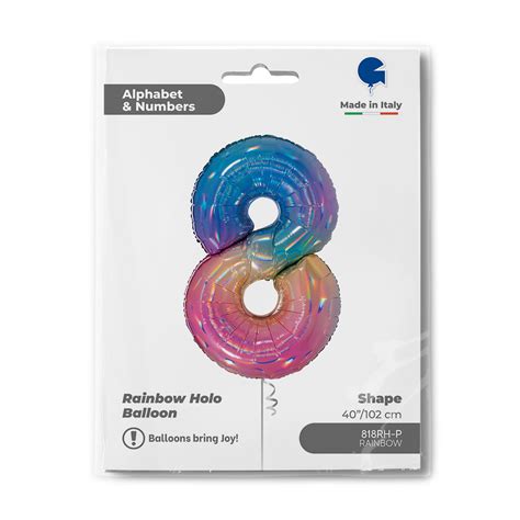 Palloncino Number 8 Colourful Rainbow 40inc Arcobaleno