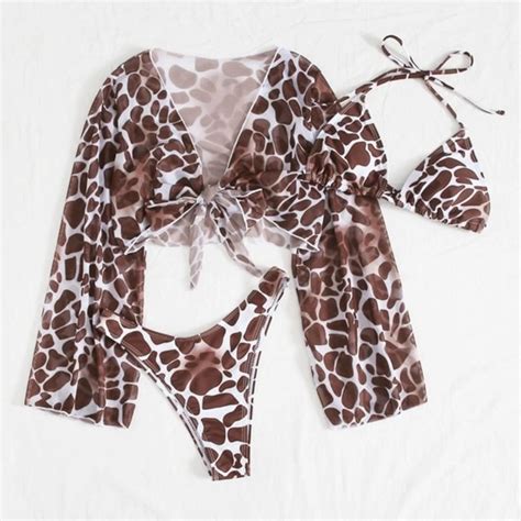 Giraffe Printed Patterned Piece Bikini Set Worn Depop