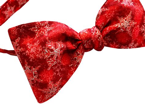 Handmade Self Tie Bow Tie Christmas Red Snowflake With Silver Sparkle