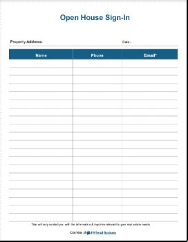 Open House Sign In Sheet Printable Pdf