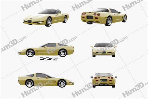 Chevrolet Corvette Coupe 2004 Blueprint Template 3dmodels