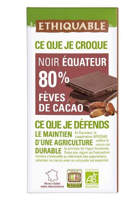 Chocolat noir 80 fèves de cacao d Equateur BIO Ethiquable 100 g