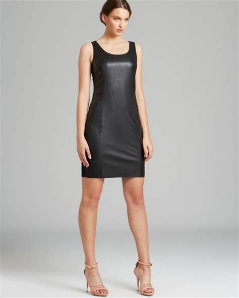 Calvin Klein Sleeveless Faux Leather Dress With Matte Jersey Back In