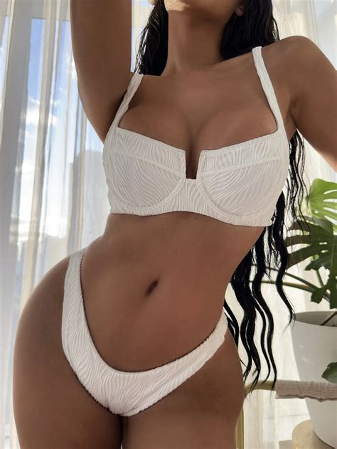 New White Push Up Bikini Set Bandage Bikinis Halter Swimsuit Women