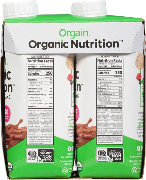 Orgain Organic Nutrition Nutritional Shake Creamy Chocolate Fudge Flavored 4 Pack Planogram Right