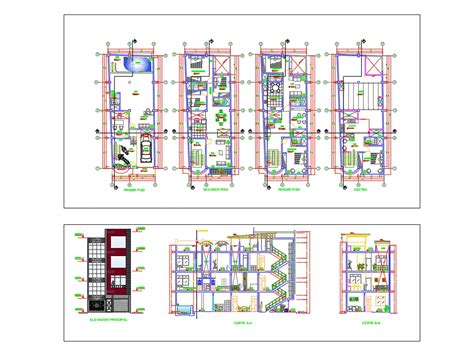 Vivienda Unifamiliar 4 Pisos En AutoCAD CAD 2 22 MB Bibliocad