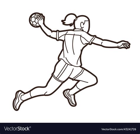 Handball Sport Female Player Action Graphic Vector Image