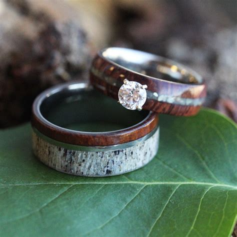 Wood Wedding Ring Set Rustic Bridal Set In Ironwood And