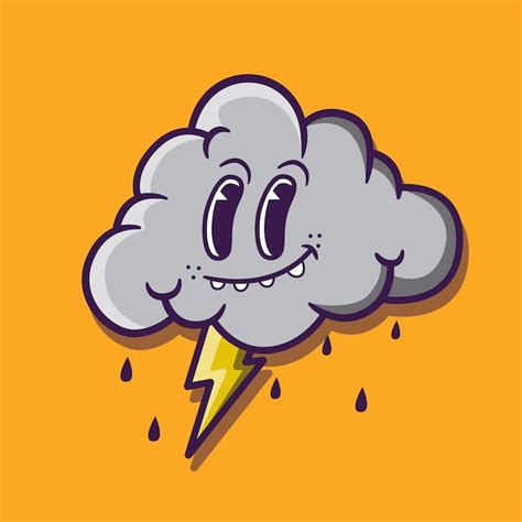 Premium Vector Cute Thunder Cloud Retro Cartoon