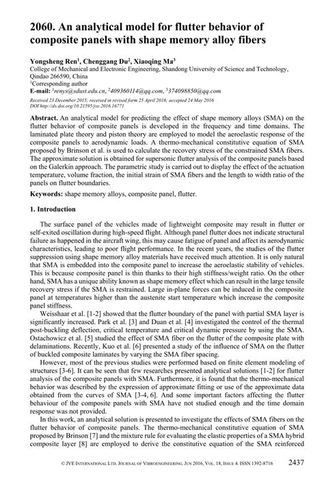 PDF An Analytical Model For Flutter Behavior Of Composite Panels With