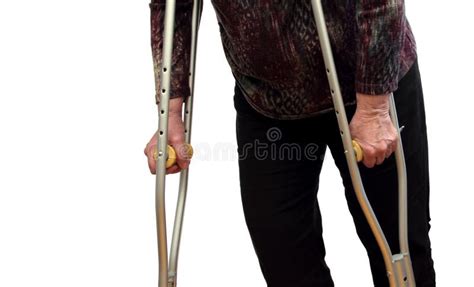 Woman Walking With Crutches Stock Image Image Of Handicapped Clinic