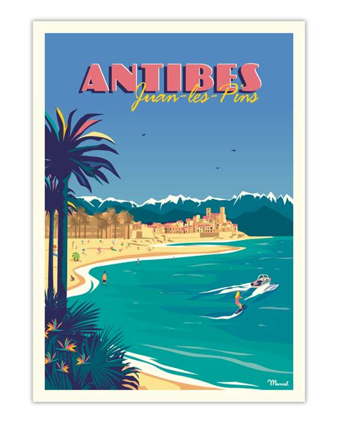 Affiche Antibes Juan Les Pins Marcel Travel Poster Taille 30 X 40 Cm